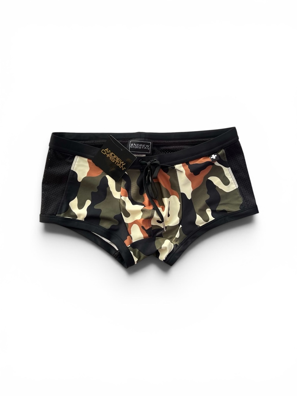 Andrew Christian Square Cut Brief Swim Trunk Camouflage Size L NWT - Picture 2 of 4